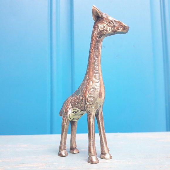 Giraffe Vintage Brass Animal Figurine Mid Century Modern Gold Metal - Picture 1 of 14